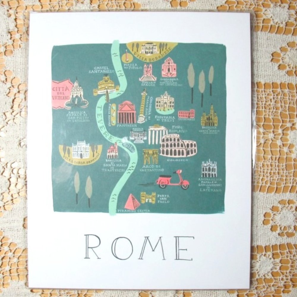 🎁Free with any purchase❤️ -- Art print, Illustrated Rome, 8x10 inches, NWT